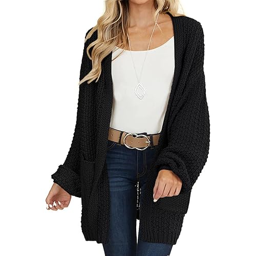 MEROKEETY Women's 2026 Fall Open Front Chunky Knit Sweater Oversized Lantern Sleeve Cardigan Outwear