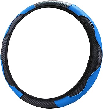 ZIMISI Car Steering Wheel Cover, 15 Inch Anti-Slip Breathable Wheel Cover, Carbon Fiber Leather Steering Wheel Cover for Women Men, Universal Car Interior Accessories for Most Cars Blue