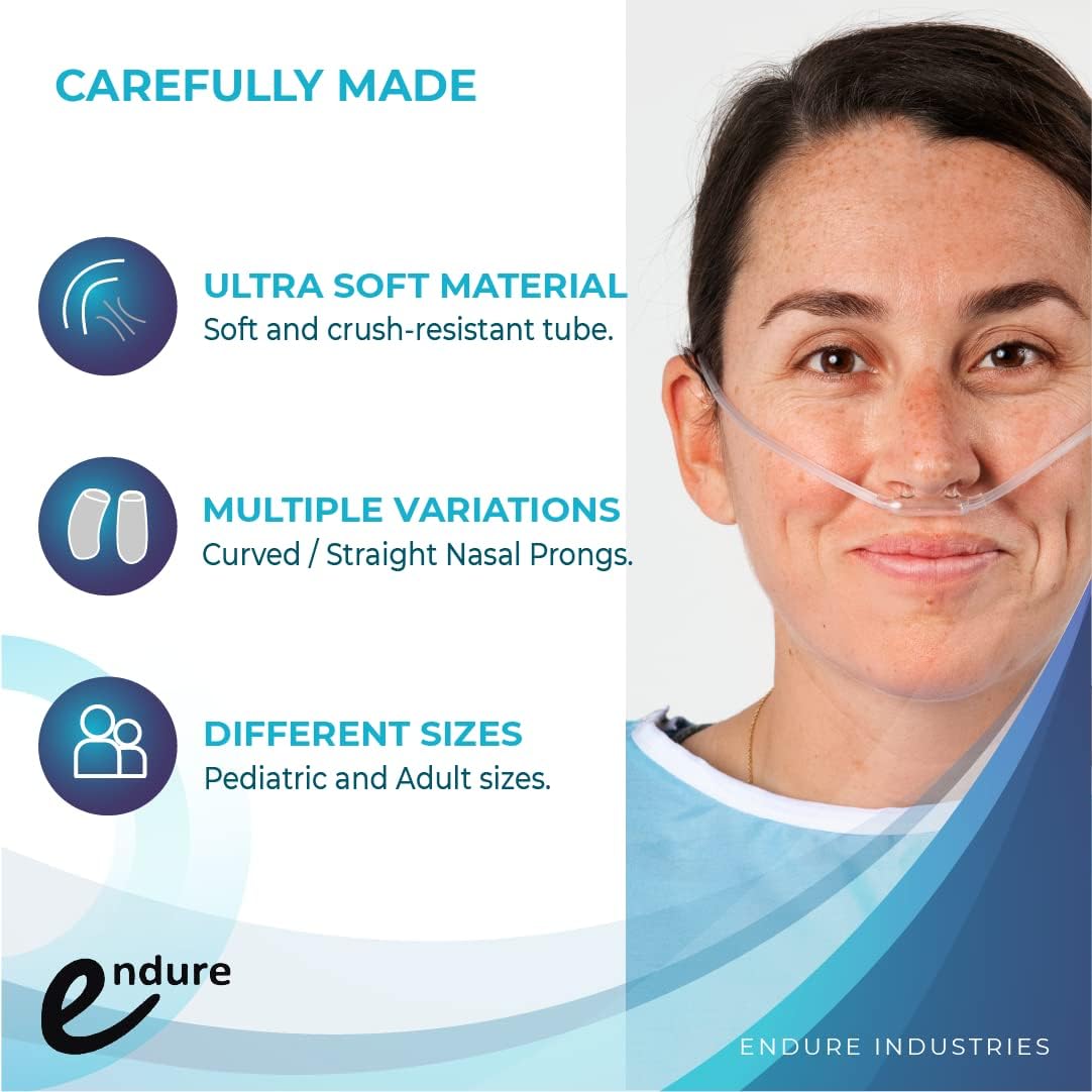 Endure Soft Nasal Oxygen Cannula, 7 Ft, Latex-Free Cannula, Case of 50 (Adult, Curved Prong)