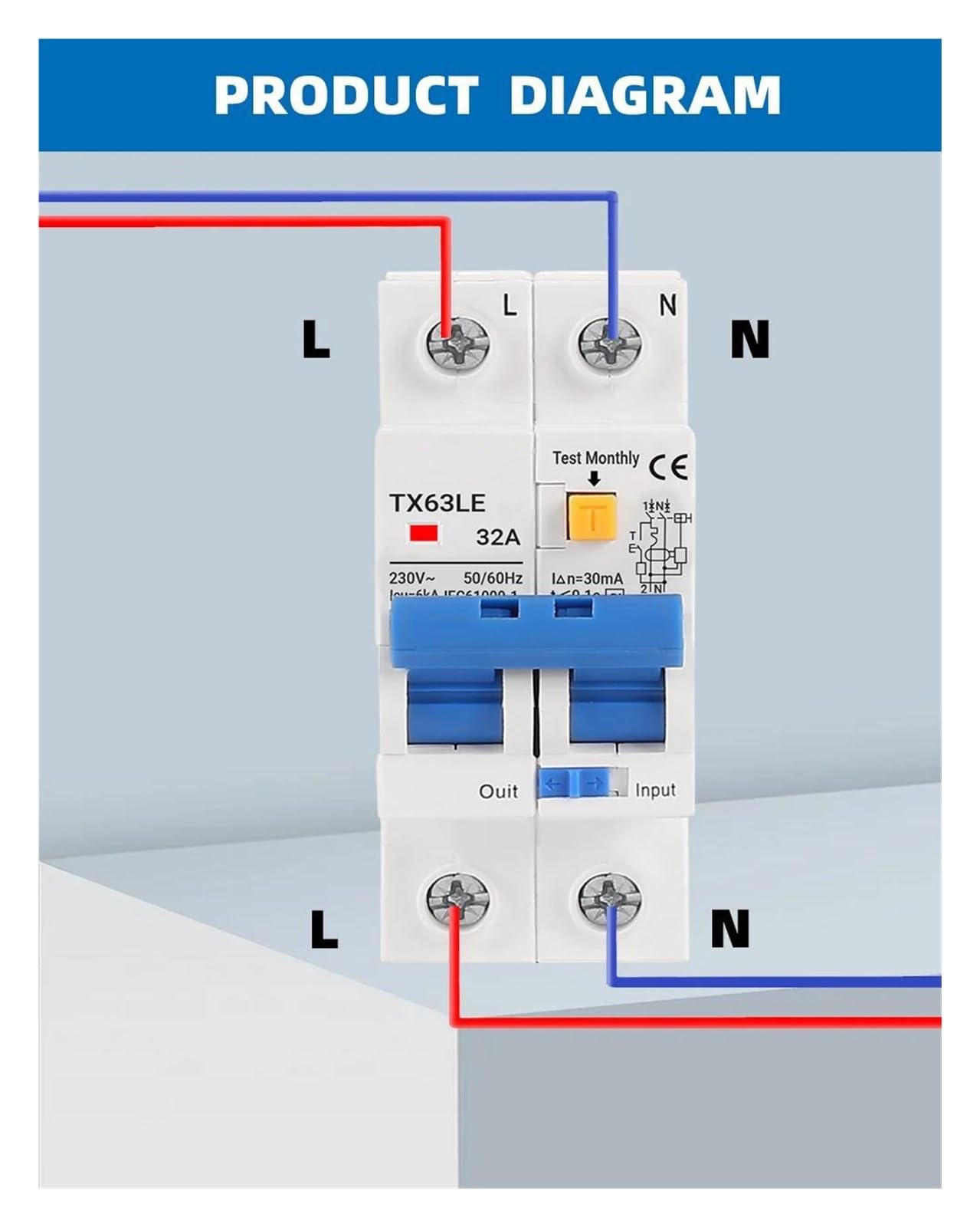 Interruttore differenziale 230V 2P MCB 30mA Protezione da sovraccarico, cortocircuito, dispersione di corrente Protezione RCBO RCCB RCD 16A 32A 63A(50A)