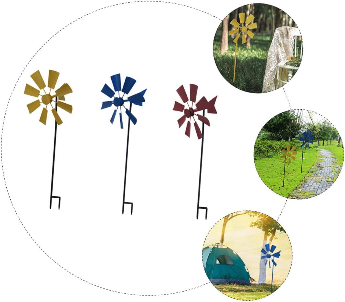 YARNOW 3pcs Metal Garden Windmill Decorations Rotating Outdoor Landscape Decorations for Porch Lawn