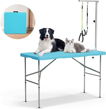 PKNYBZN 47 Dog Grooming Table, Heavy Duty Pet Grooming Table for Dogs at Home Foldable Grooming Table/Adjustable Arm & Noose, Stainless Steel Professional Dog Show Blue