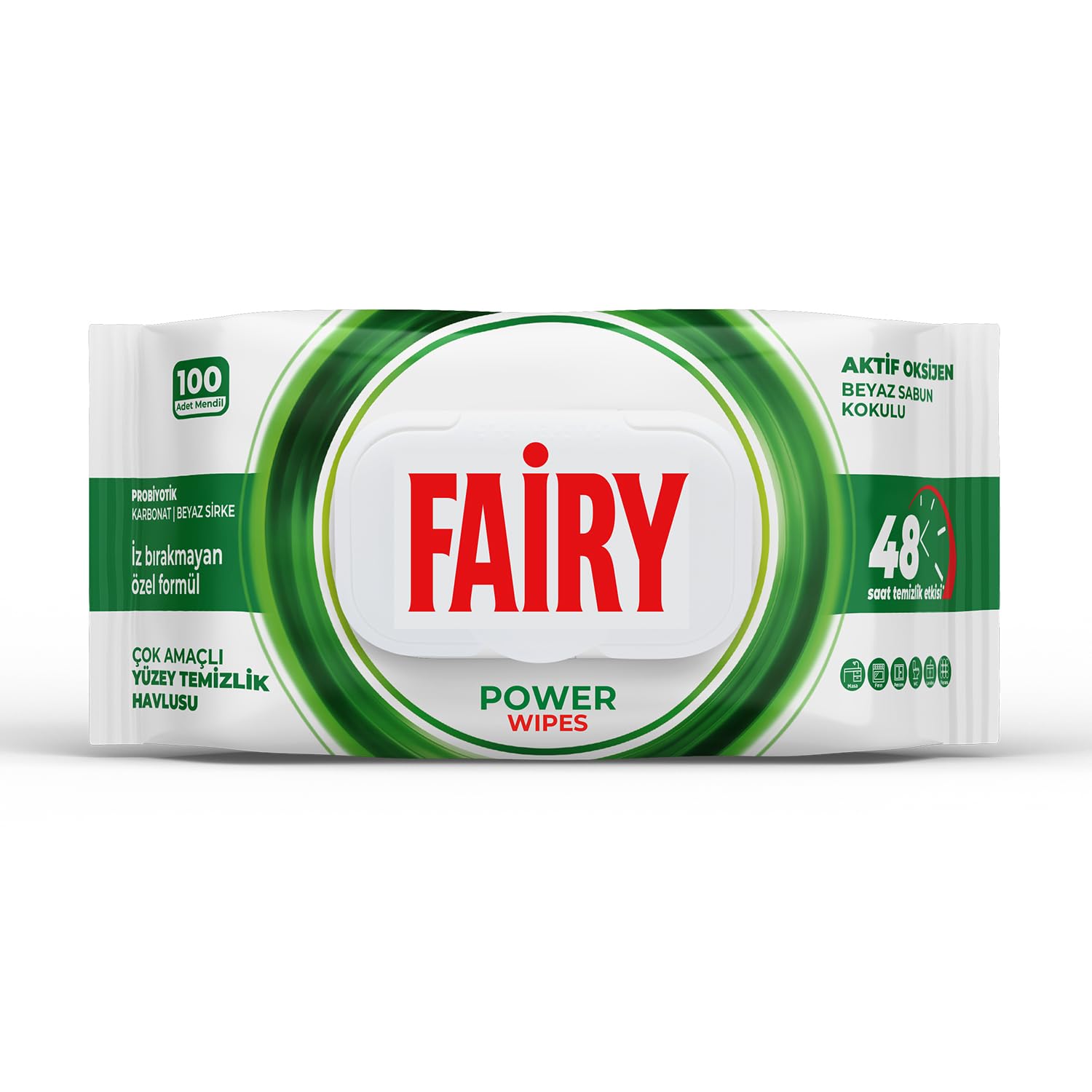 Fairy Çok Amaçlı Yüzey Temizlik Havlusu 100 Yaprak | Beyaz Sabun | Beyaz Sirke & Karbonat | 48 Saat Temizlik Etkili | İz Bırakmayan Formül