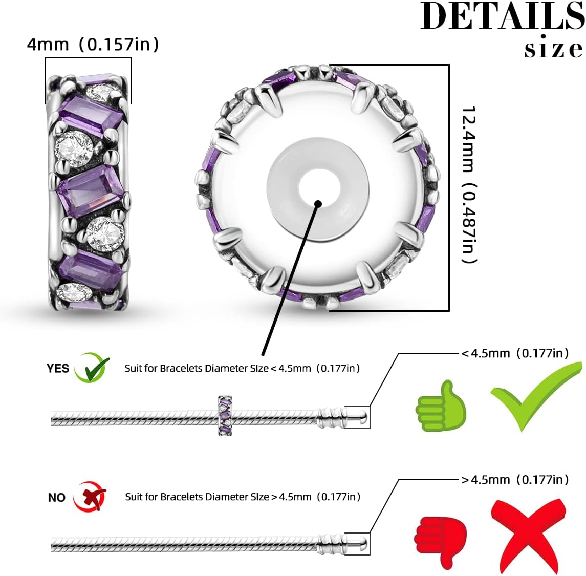 Parmuz Stoppers beads Charms for Bracelets 925 sterling silver 2pcs clip Rondelle Spacer Charm Jewelry for Woman - Image 3