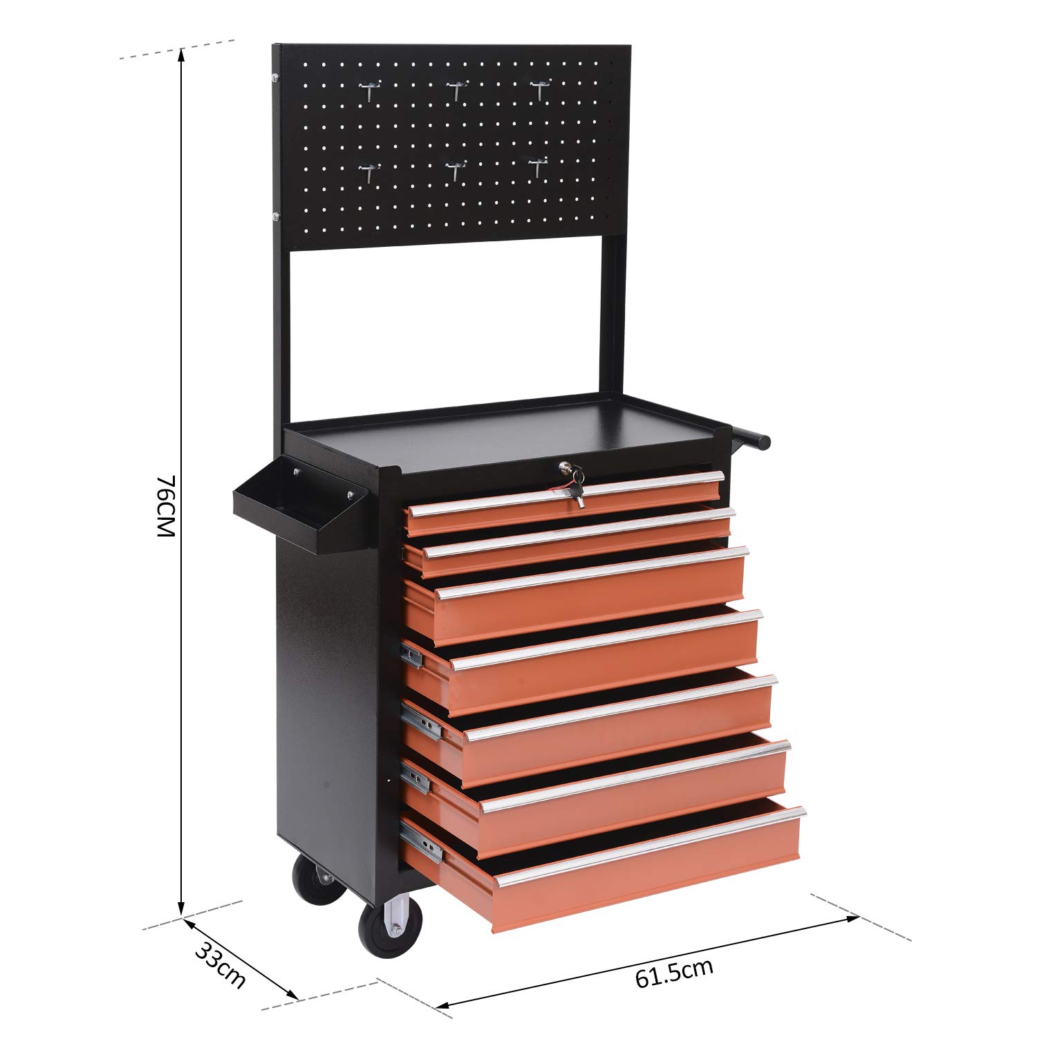 HOMCOM Carrello Porta Utensili Attrezzi 61.5 x 33 x 76cm Nero e Arancione | Attrezzatura, con Cassettiera