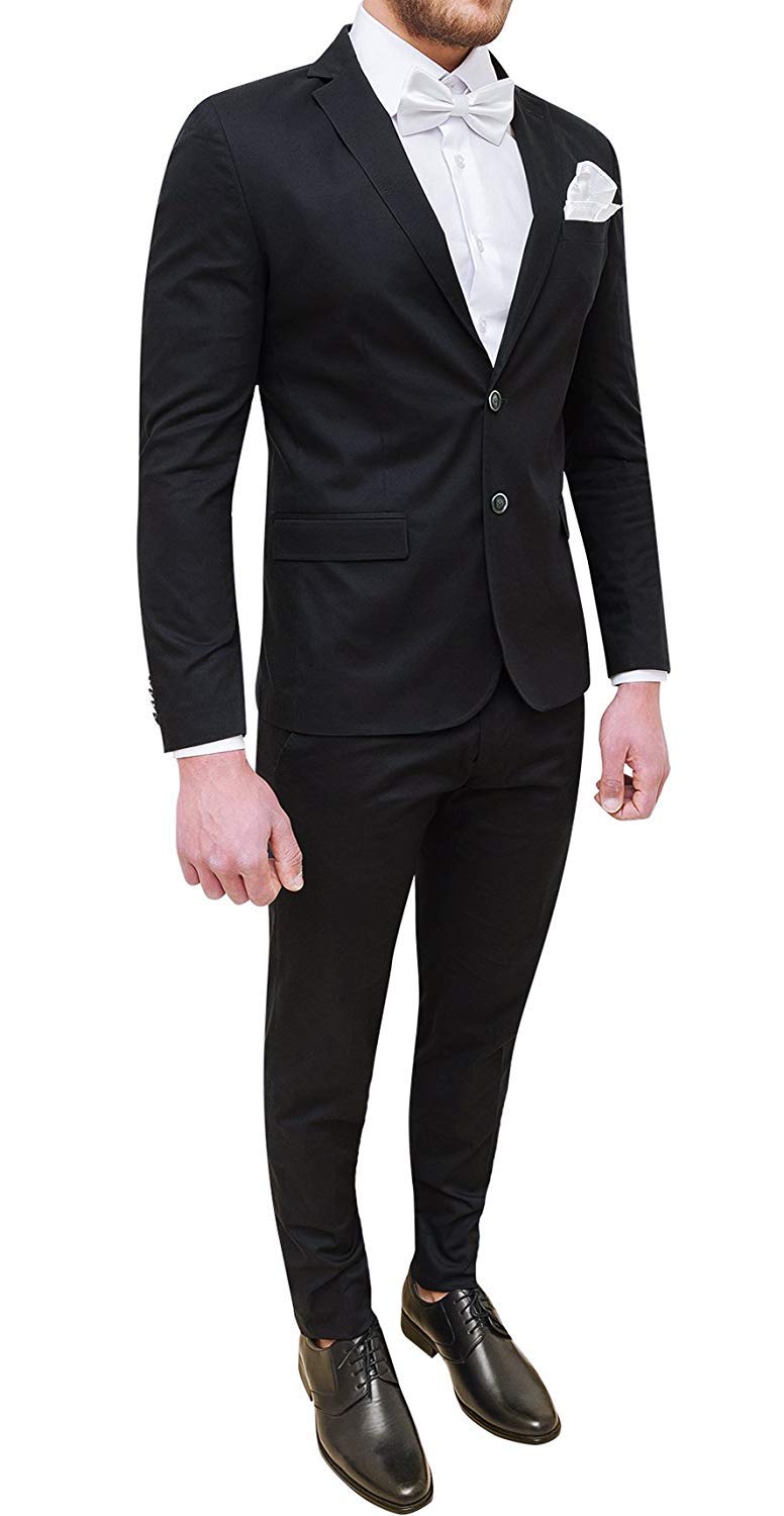 Abito Completo Uomo Nero Elegante Made in Italy con Papillon e Pochette