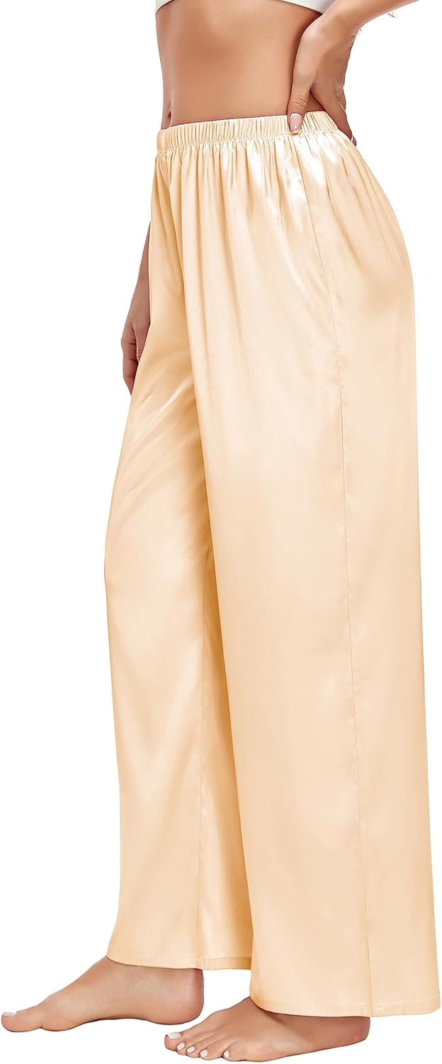 SWOMOG Women's Silk Satin Pajama Pants Longs Silky Sleep Pants Loungewear Trousers Elastic Waist Lounge Pj Bottoms - Image 5