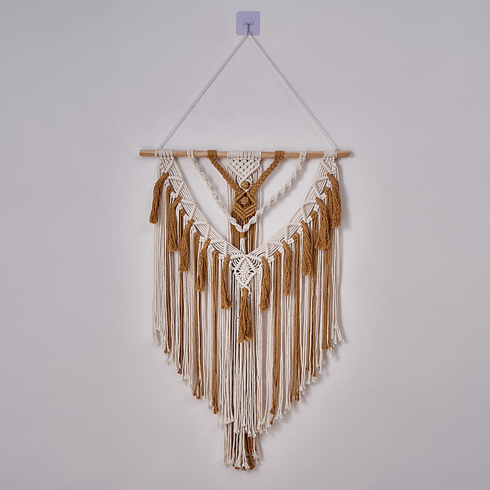 TaLcuS Dekoracja ścienna w stylu boho, makrama, liście i pióra, ręcznie tkany gobelin, nowoczesna dekoracja domu boho szykowna ozdoba do sypialni, salonu, mieszkania (A2)
