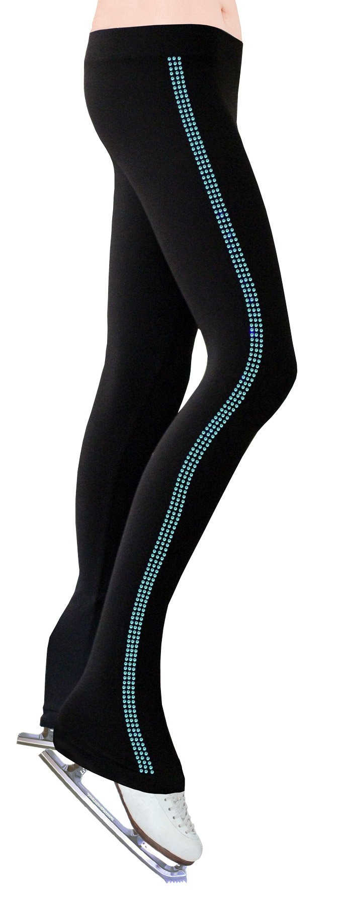 NY2 SPORTSWEAR Figure Skating Pants with Rhinestones Side Stripe P1050 - Aqua (Adult Extra Small)