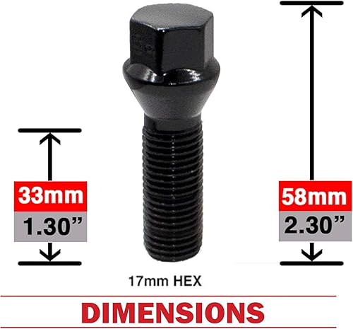 Vista 8 de Wheel Accessories Parts Juego de 20 pernos de orejeta M14 x 1.25 14 x 1.25 para asiento de bellota, 0.669 in, hexagonal, 1.575 in de longitud