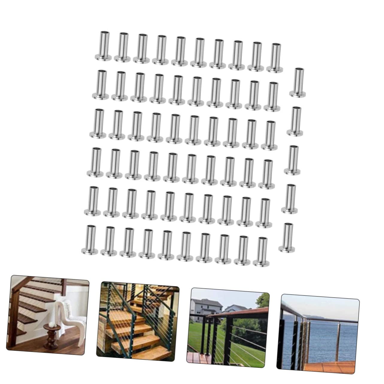 65pcs Stainless Steel Wire Rope Ferrules Kit DIY Cable Railing Protector Sleeves Steel Protector for Outdoor Indoor Use