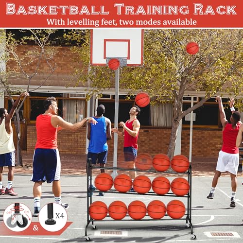 FHXZH-Basketball-Rack-Training-Stand-Tilt-Ball-Training-Equipment-Holder-Shooting-Rolling-Storage-Cart-with-Wheels-Sports-Outdoor-Volleyball-Soccer-Football-Garage-Organizer-Basketball-Accessories-Bas