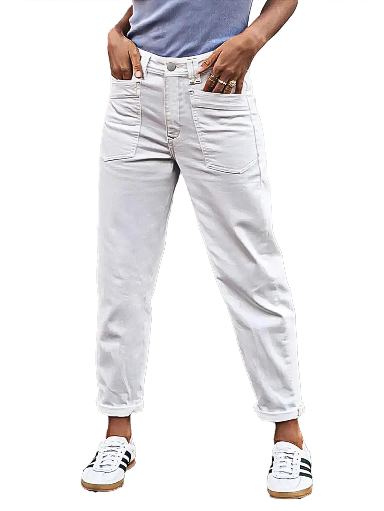Flamingals High Waisted Straight Leg Jeans Women Slim Casual Crop Pants