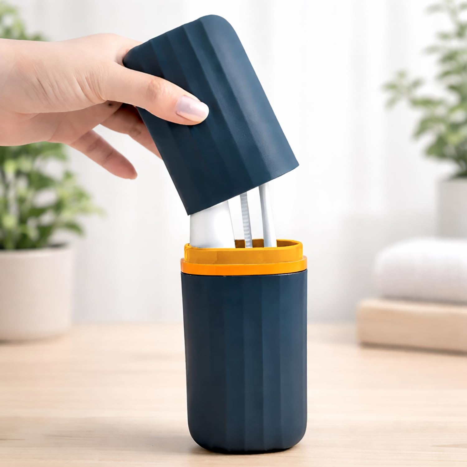 Luxe Home International Portable Toothbrush Holder Case Combo, Matte Plastic Fluted Toothpaste Storage Box for Travel Camping & Business Trips, 7x21 cm, Navy Blue, Pack of 2-picture-33