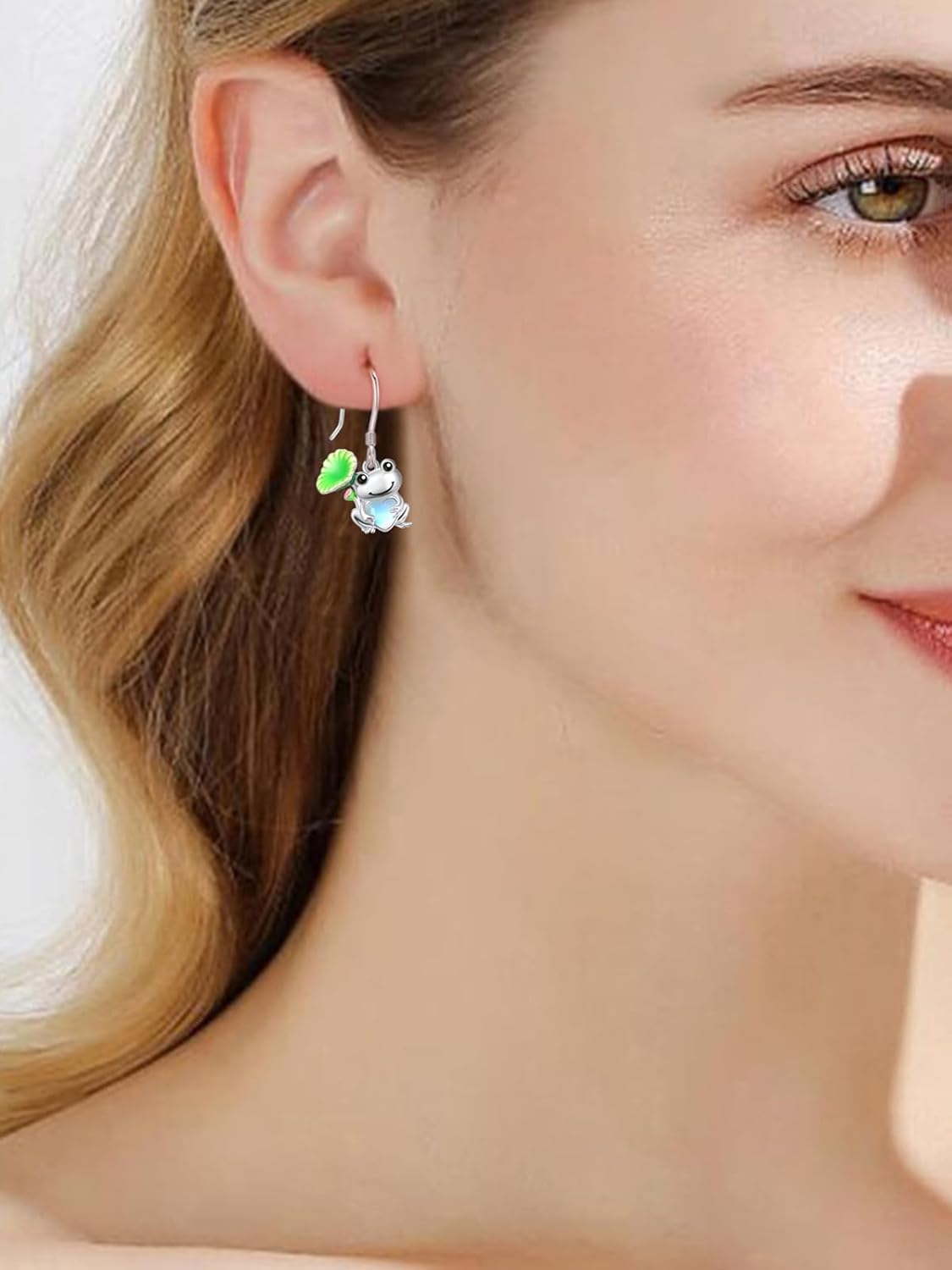 Dreamboat Frog Dangle Drop Earrings for Women 925 Sterling Silver Moonstone Frogs Dangling Hook Earring Animal Jewelry Gifts - Image 4