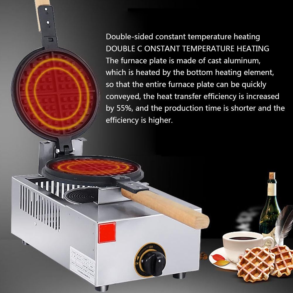 PAHION Gofrera Belga Redonda Comercial Máquina De Gofres De Gas Gofrera De Acero Inoxidable Calentamiento Uniforme De Doble Cara para Fluffy Golden Waffles, Paninis, Hash Browns
