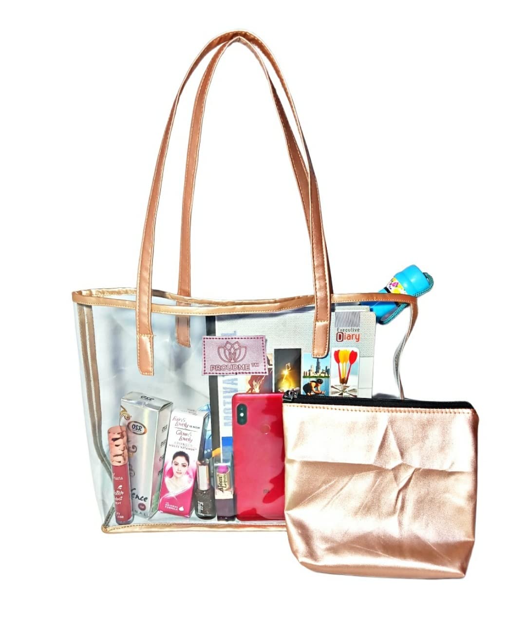 PROUDME 2 in 1 Clear Purse PVC Transparent Tote Bags Large Work Shoulder Bag with Small Pouch Handbags for Women Girls (B0BMZ8P2F9) Amazon Price History, Amazon Price Tracker