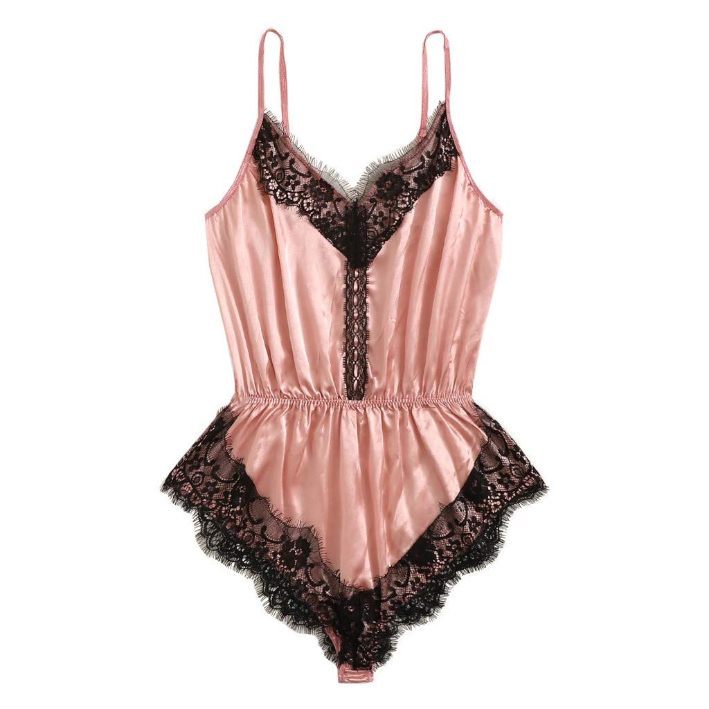 YKARITIANNA Sexy Lingerie for Sex, Women Lace Stain Bow Lingerie Bodysuit Backless Pajamas Silk Jumpsuit Sleepwear