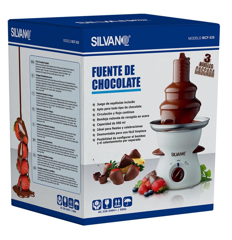 Fuente de Chocolate de 3 Niveles Silvano - Excelente para Amantes del Chocolate, 500 ML, Limpieza Sencilla, Apta para todo Tipo de Chocolate, Calor Ajustable