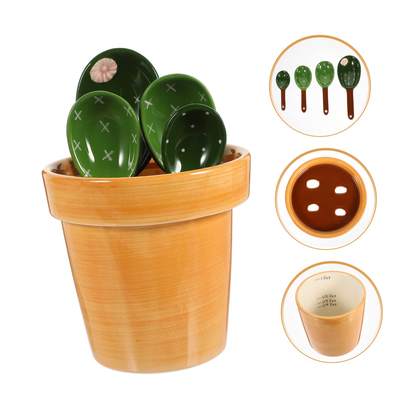 TOPBATHY Set De Cucharas Medidoras De Cactus Soporte Base, Cucharas Para Polvo y Café, Resistentes y Precisas, Diseño Compacto Para Cocina y Horneado