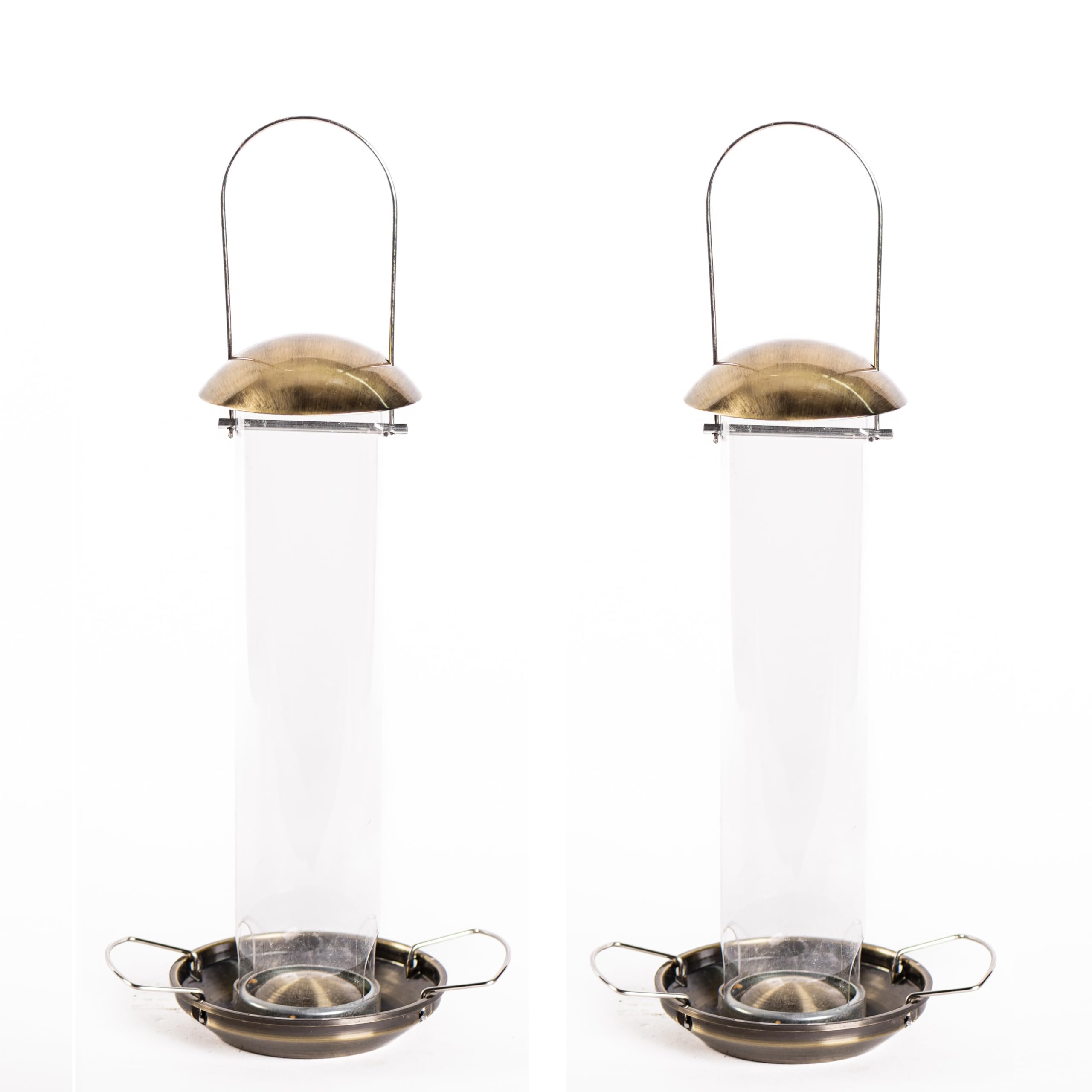 Happy Beaks Supreme Bird Feeder Collection, Antique Brass Zinc Alloy Metal Garden Hanging Feeders, Ideal for Seed, Peanut & Mealworm, Weatherproof, Set of 3 (Mealworm & Suet Feeder x2)