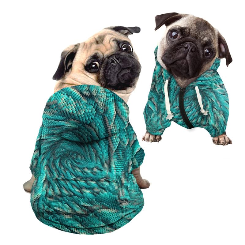 Kuiaobaty Dragon Snakeskin Texture Dog Hoodie Zipper Comfort Puppy Pet Sweatshirt with Hat, Turquoise Sweatshirt for Small Medium Dogs Outfits — image 1