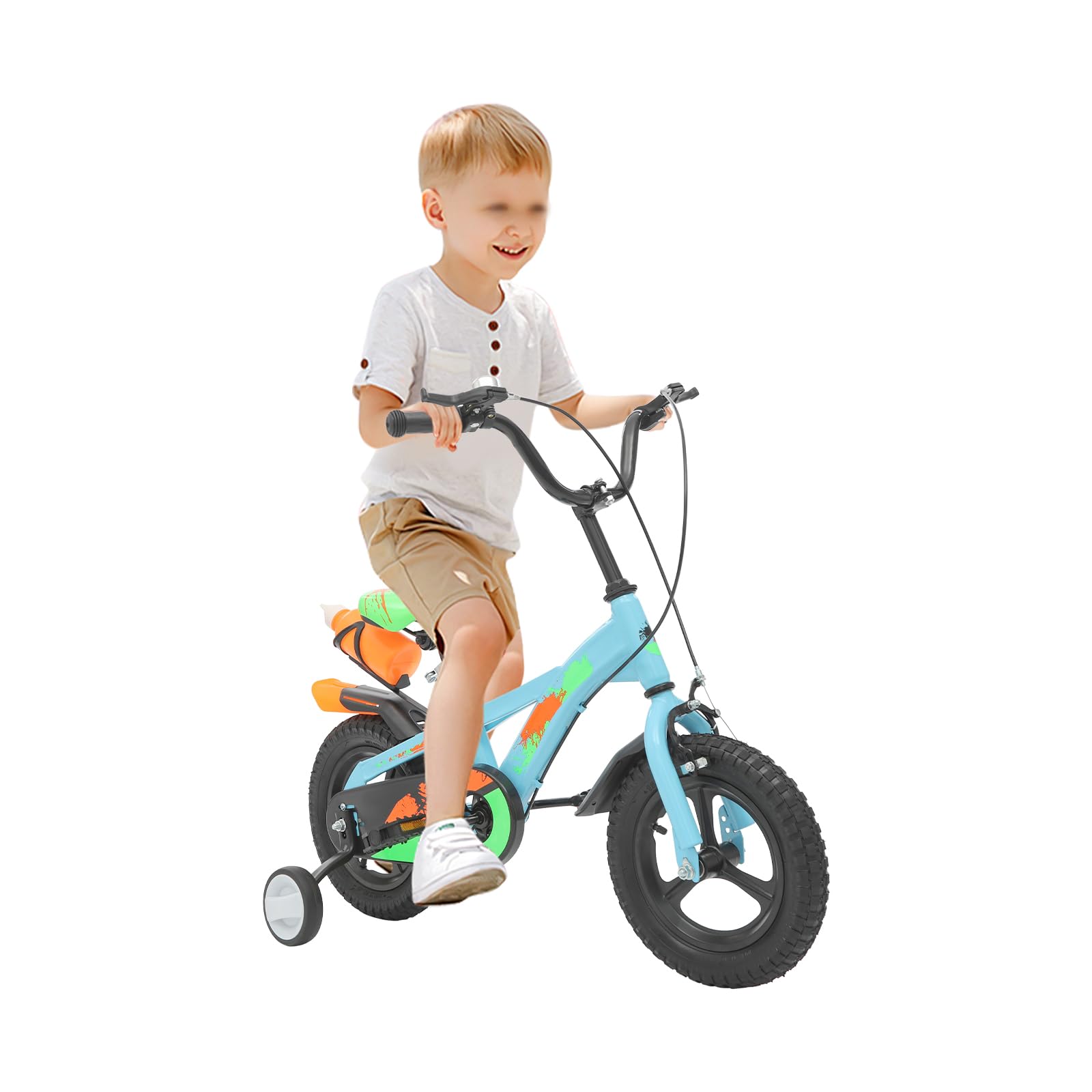 Bicicleta infantil de 12 pulgadas, bicicleta infantil colorida con ruedas estabilizadoras y botella de agua, altura ajustable para niños y niñas