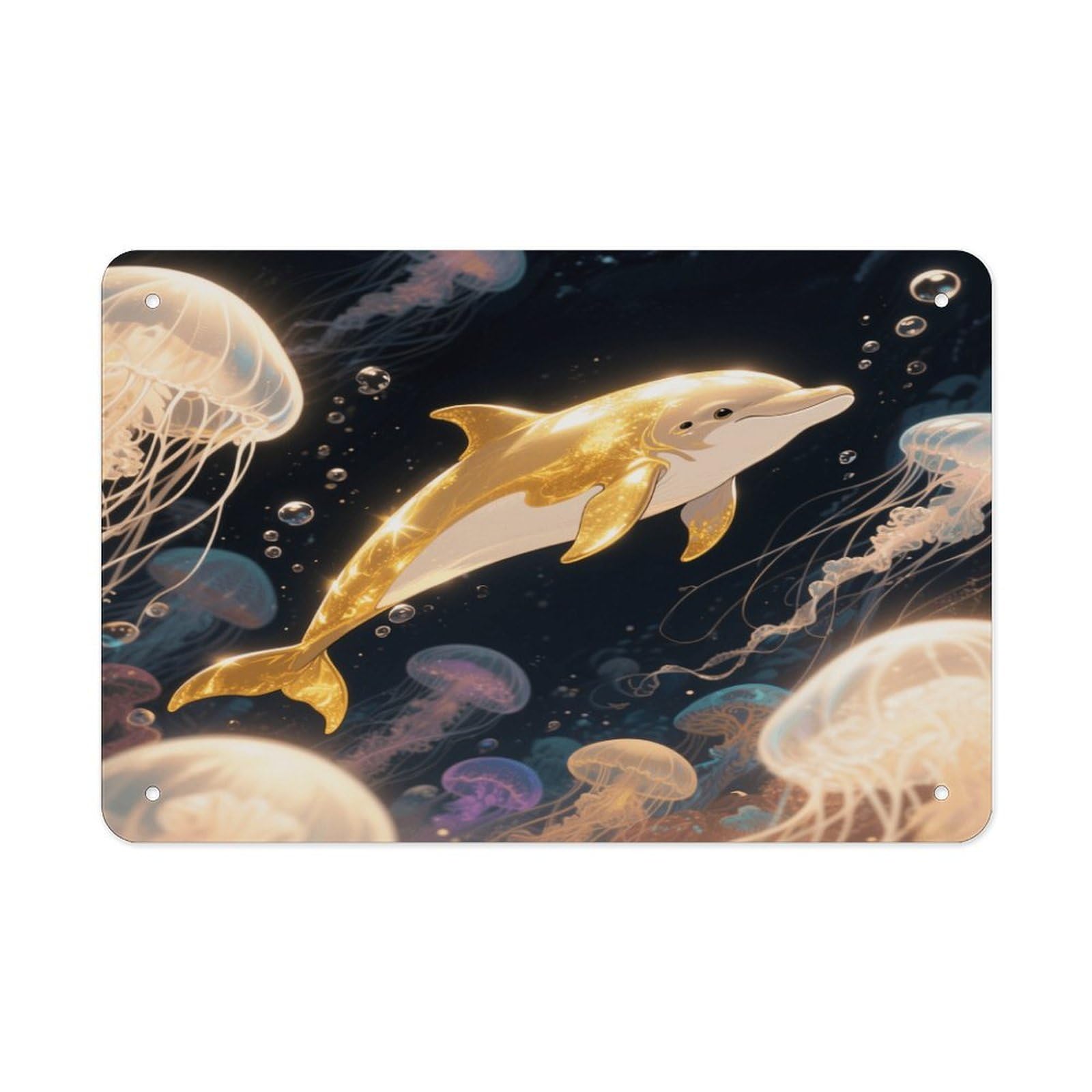 Fekiloot Style Golden Dolphin Metal Signs Wall Art Tin Sign