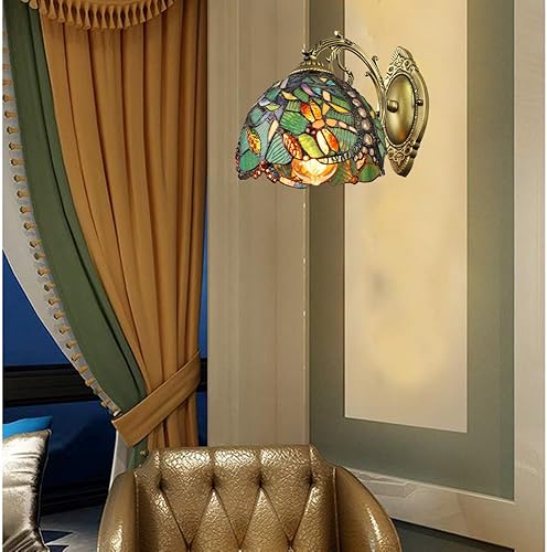 Miniatura 4 de LITFAD Aplique de pared de libélula turquesa aplique de pared de vidrieras 8 "de ancho una luz victoriana decorativa lámpara de pared para escalera
