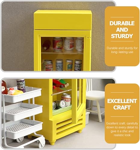 Miniatura 7 de Kisangel Mini refrigerador simulado  Juguete de nevera en miniatura para casas de muñecas a escala 112, de madera, amarillo, estilo retro