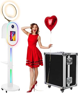 Photo Booth for iPad 10.2" 10.5" 10.9" 11" 12.9" 13" for Camera Dualuse Photobooth Machine Selfie Station Stand APP Control RGB Light Music Sync Light Box with Flight Case for Rental Wedding