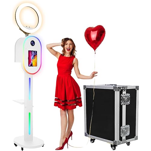 Photo Booth for iPad 10.2" 10.5" 10.9" 11" 12.9" 13" for Camera Dualuse Photobooth Machine Selfie Station Stand APP Control RGB Light Music Sync Light Box with Flight Case for Rental Wedding