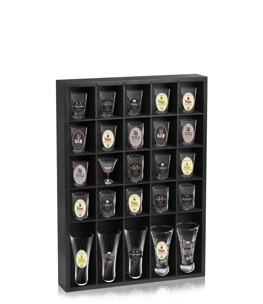 Barydat Shot Glass Display Case Wood Shot Glass Shelf Holder 56 Compartments Wall-mounted Rustic Bar Cabinet(Black,1 Pcs - View #5