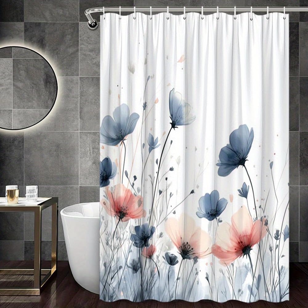 GLWDMB 1 Piece 180x180CM Watercolor Floral Printed Shower Curtain With Hook, Polyester, for Windows And Walls, Bathtub, Bathroom, Machine Washable, All Season Universal