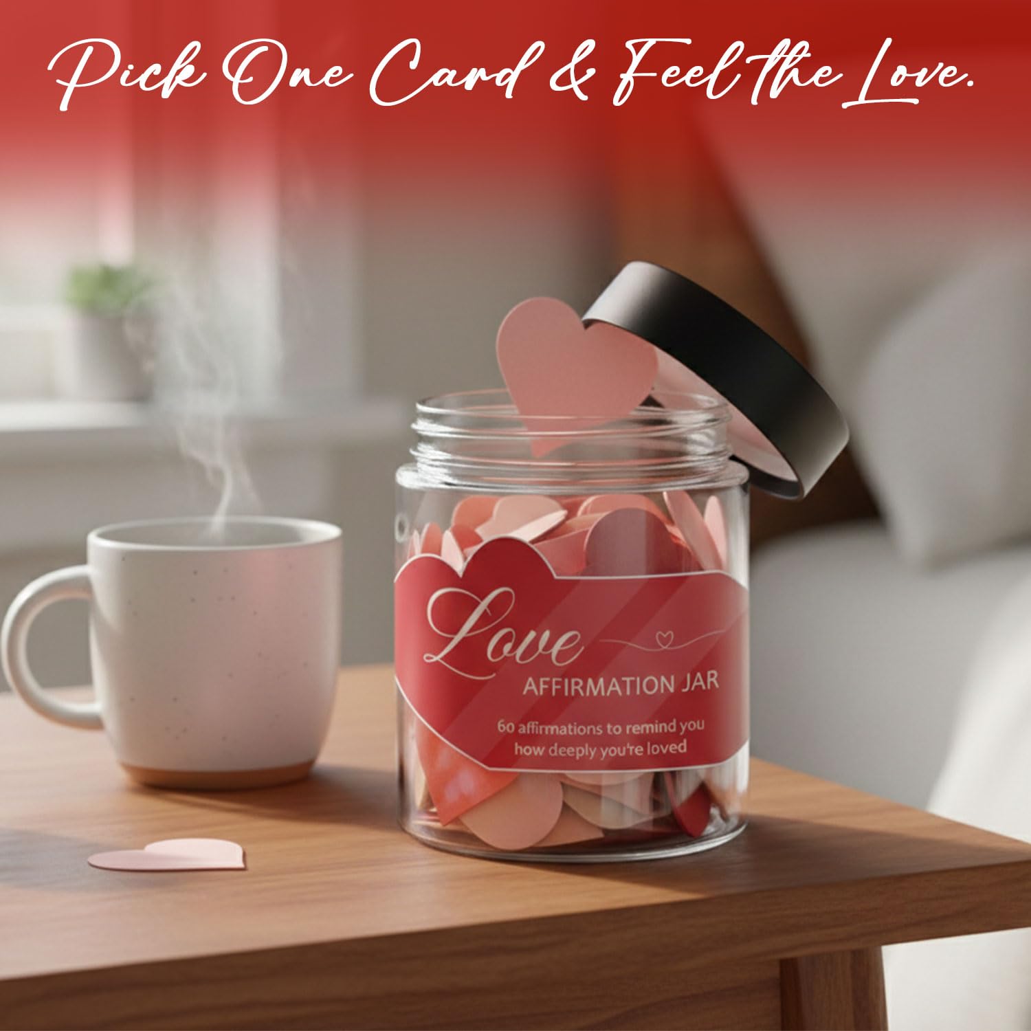 Love Affirmation Jar, Valentines Day Gift for Her or Him, 60 Heartfelt Love Notes, Romantic Gift for Wife, Husband, Girlfriend, Boyfriend, Valentines Day Gift