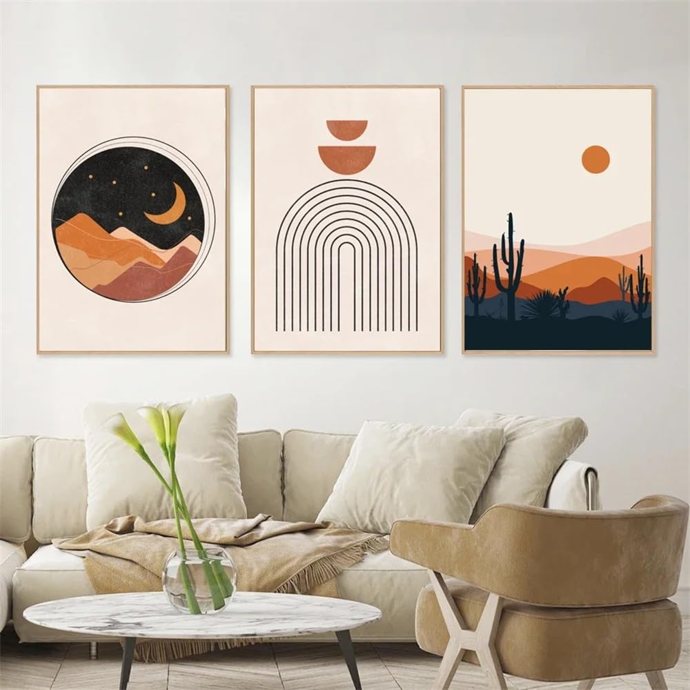 Wuhbcz Orange Wall Posters-Abstract Sun Face Moon Plant Canvas Art Wall Painting Boho Posters And Prints Nordic Wall Pictures For Living Room Office Home Decor-40 * 60Cm/3Pcs (No Frame)