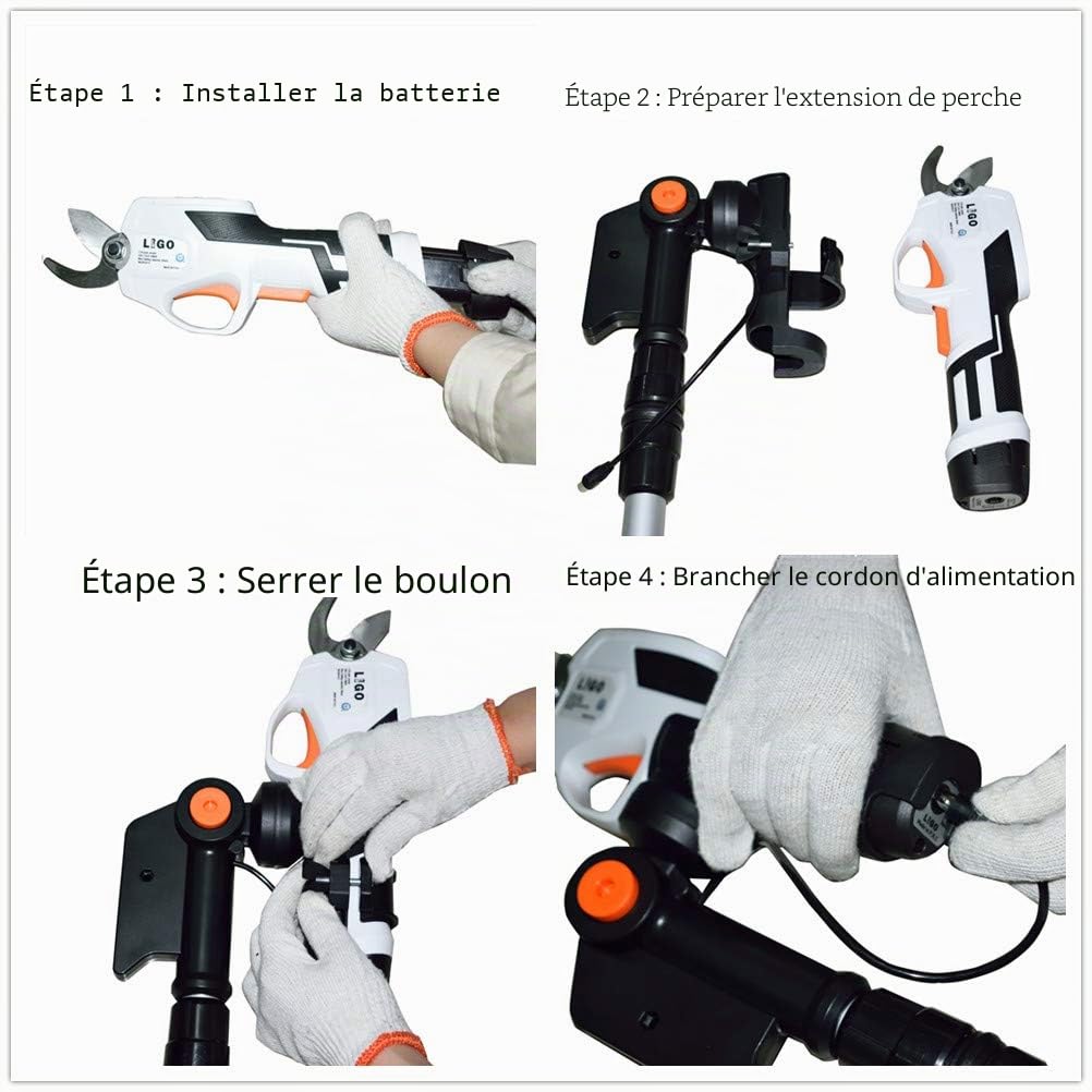 LIGO Sécateur de Jardin électrique télescopique sans Fil, avec Batterie Rechargeable intégrée et poignée Extensible, pour Branches, Bordures de pelouse, etc., diamètre de Coupe Max de 25 mm