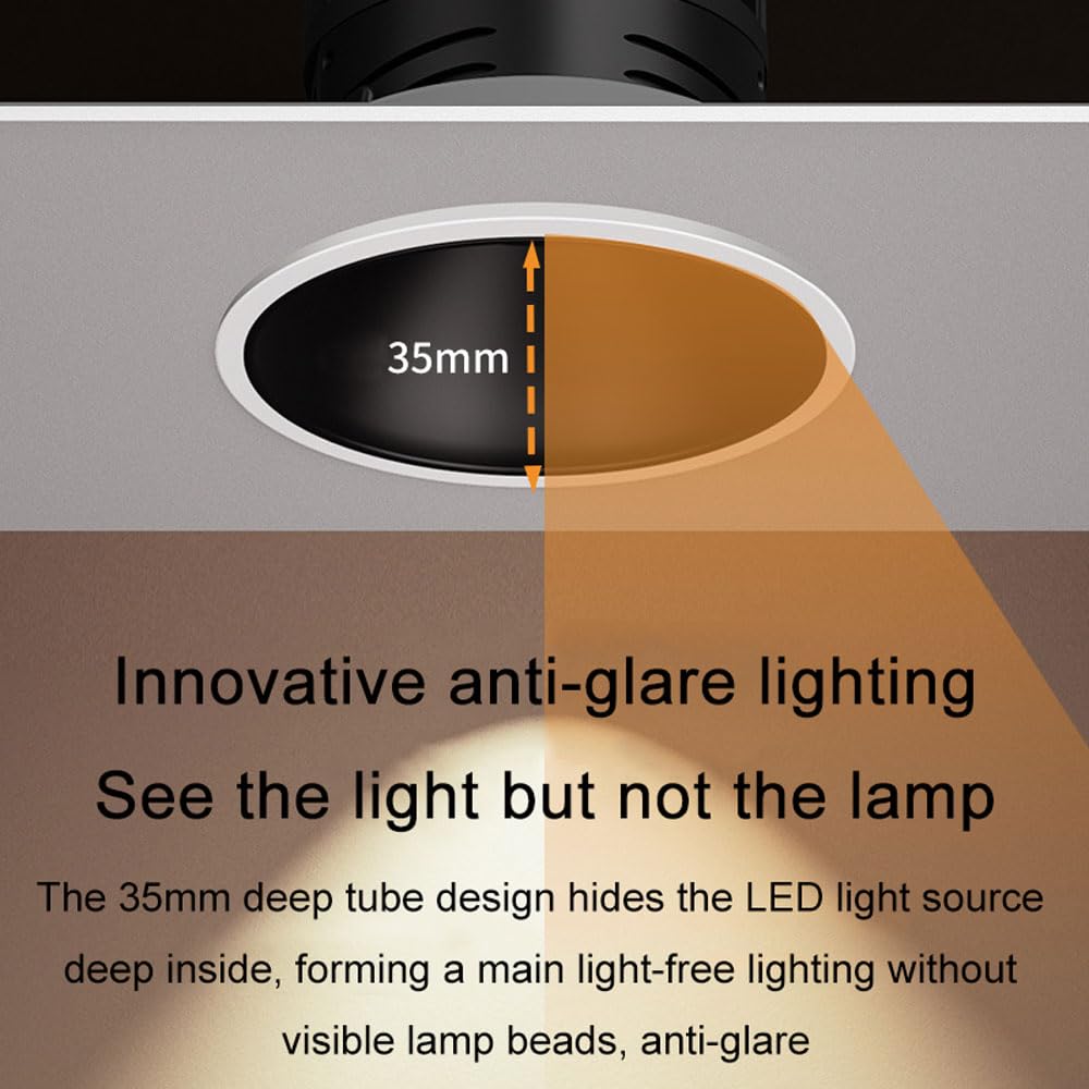 Foco empotrable LED de Aluminio Negro con ángulo de iluminación Ajustable de 30°, 12 Unidades, Foco de Techo LED de 10 W y 3 Colores Regulables, Foco empotrable LED, Foco,