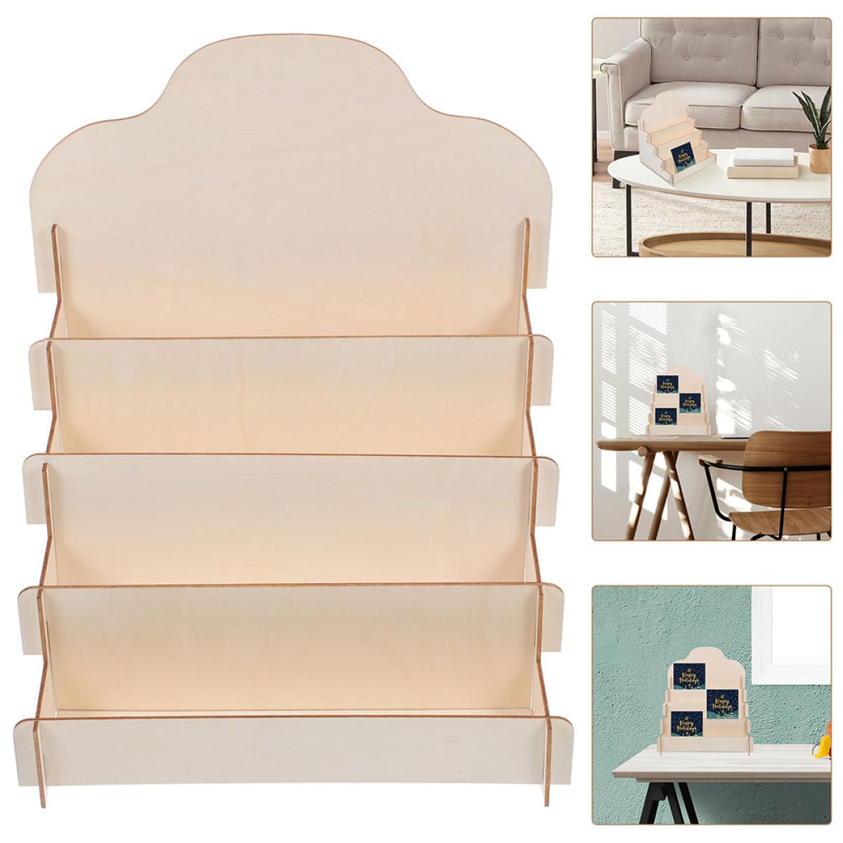 Homoyoyo Présentoir en Bois à Étages pour Cartes de Vœux et Posters Beige, Organiseur Élégant à Structure Multi-Niveaux pour Comptoirs de Vendeurs, Lot de 2