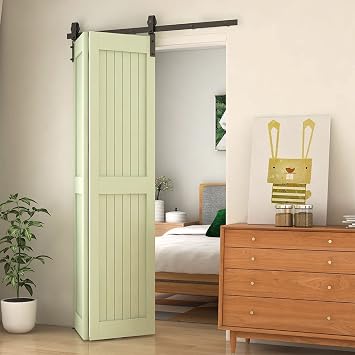 36/3FT Bi-Folding Sliding Barn Door Hardware Kit, Smoothly and Quietly-Saves Space-Heavy Duty-Easy to Install for 2 Doors Hardware Kit, Black "J" Shape Roller [No Doors]