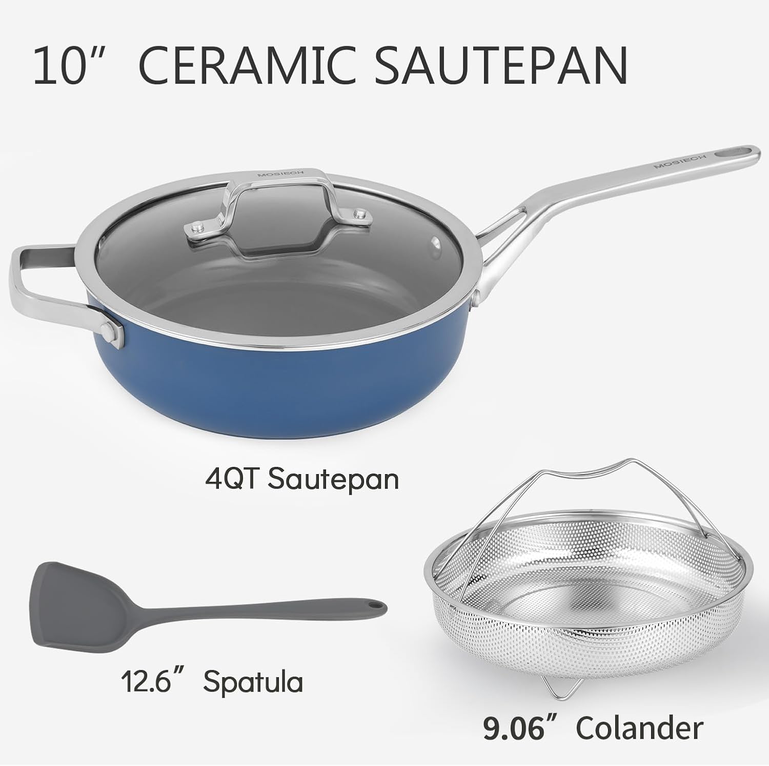 10-Inch Ceramic Non-Stick Cookware Set, 8-in-1 Multifunctional Cookware, Interior & Exterior Ceramic Coating, PFAS/PTFE/PFOA-Free, Compatible with All Stovetops， Oven-Safe up to 450°F