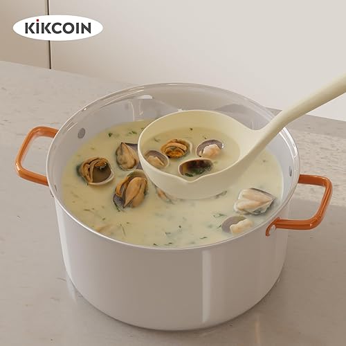 Miniatura 4 de Kikcoin Juego de utensilios de cocina grandes  Juego de 7 utensilios de cocina de silicona resistente al calor 446 F, mango de madera con soporte de