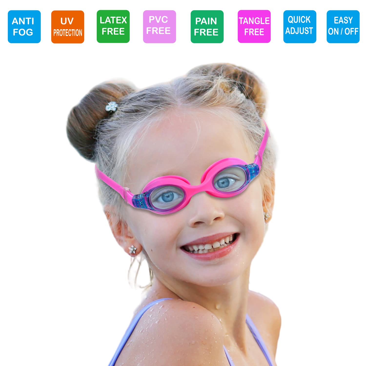 Kleinkind-Schwimmbrille, Alter 2–5 Jahre, Kinder-Schwimmbrille, Mädchen-Brille, weiches Stoffband und Meerjungfrau