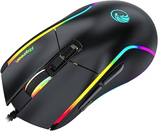 Razeak RM-X18 Wired Gaming Mouse, Pixart Optical Sensor 8 Programmable Buttons with Rapid Fire Key Adjustable DPI for Windows PC Gamers Black