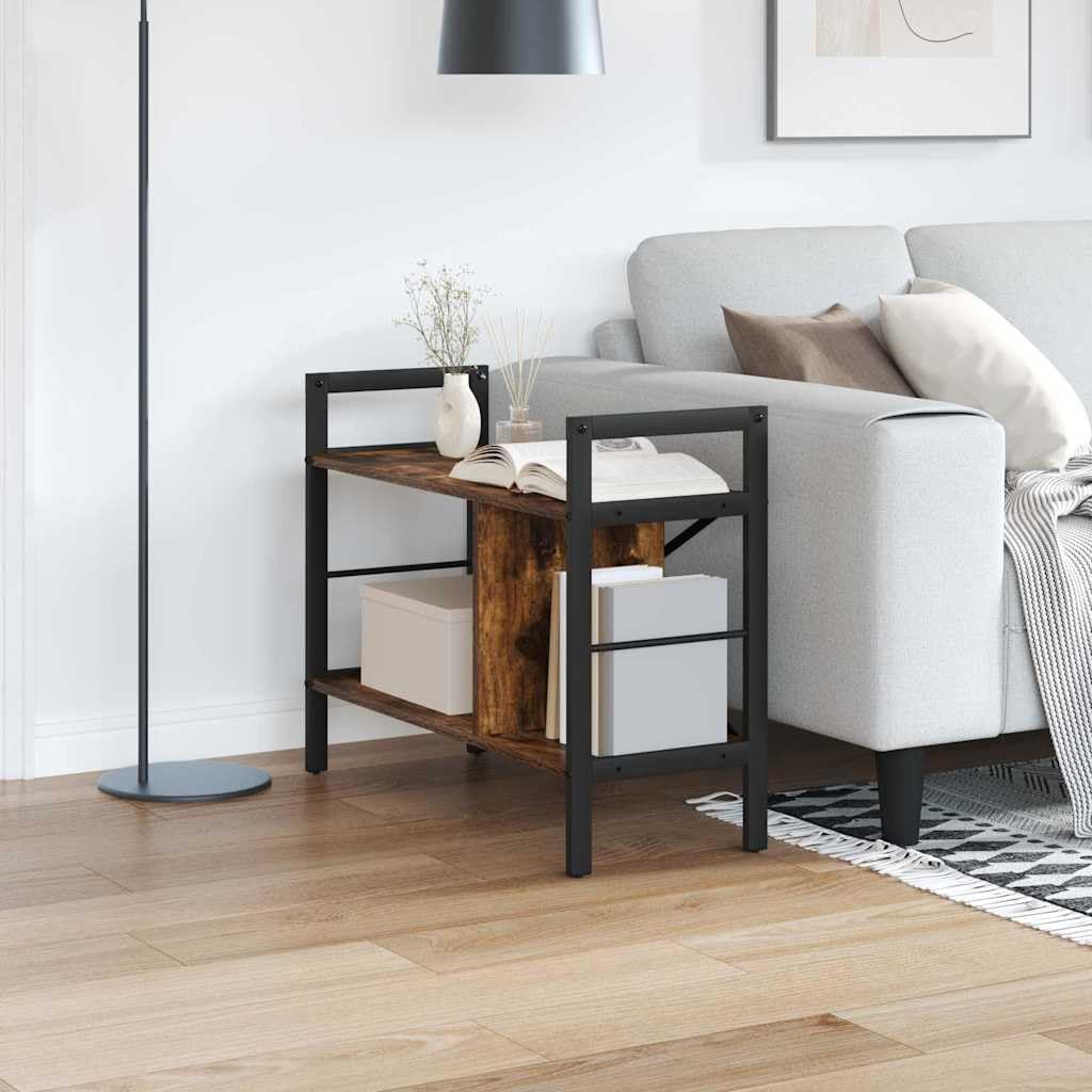 Libreria 3 Ripiani 75x30x58,5 cm Legno Ingegnerizzato Acciaio | Scaffale autoportante industriale rovere fumé per soggiorno studio o ufficio con piedini regolabili.
