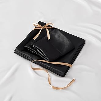 BEDELITE California King Sheets Set, Luxury Soft Black Satin Sheets for Hair and Skin, Similar to Silk Bed Sheets Set 4 Pieces with 1 Deep Pocket Fitted Sheet, 1 Flat Sheet, and 2 Pillowcases