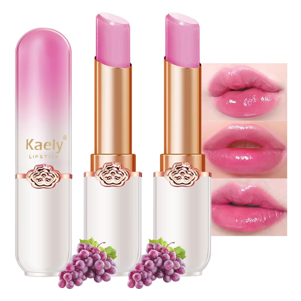 Kaely2Pcs Grape Hydrating Lipstick Tinted Lip Balm, Color Changing PH Lipstick Makeup, Korean Magic Lip Stain Long Lasting Waterproof, labiales magicos 24 horas originales