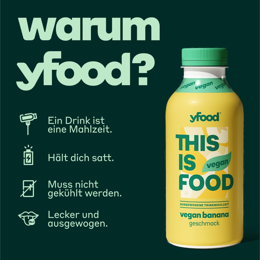 yfood Trinkmahlzeit Vegan Banana - 12 x 500 ml, mit 28 g Protein pro Drink