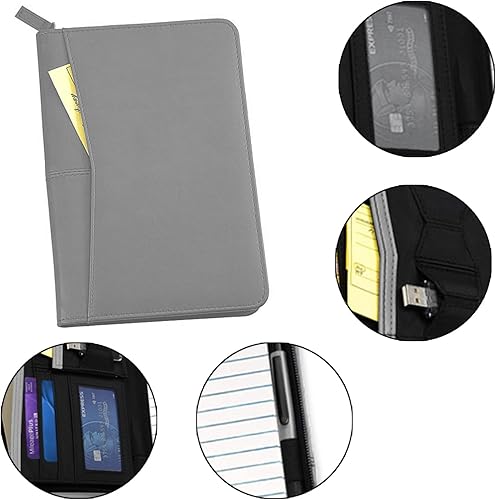 Miniatura 9 de Junior Business Padfolio - Carpeta A5 de piel sintética y carpeta con cremallera con bloc de escritura de 5 x 8 pulgadas y bolsillo interior de
