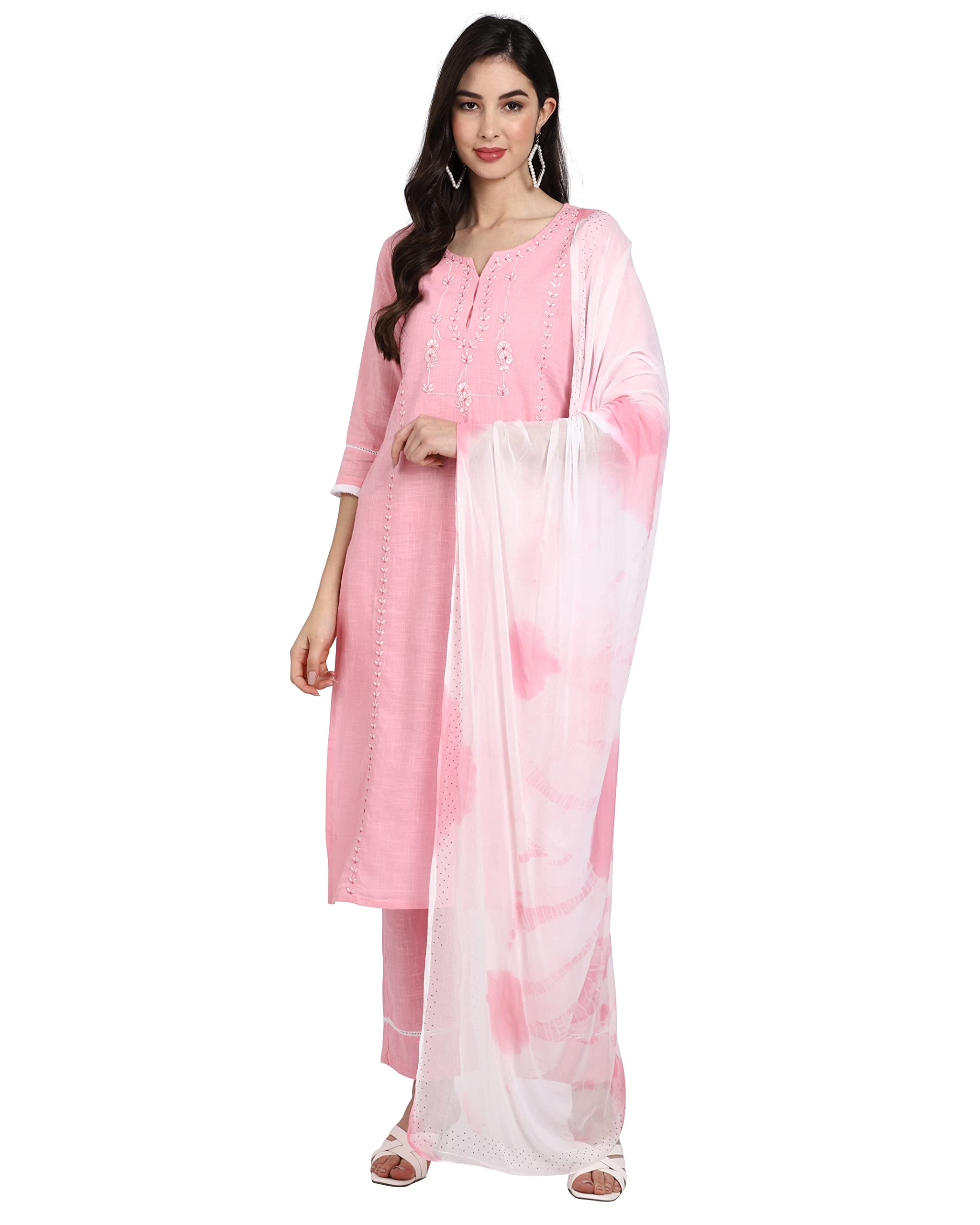 Rajnandini Womens Pure Cambric Cotton Embroidered Kurta Set with Dupatta (JOPLJPR812-L_Pink_L) (B09YNVR3K2) Amazon Price History, Amazon Price Tracker
